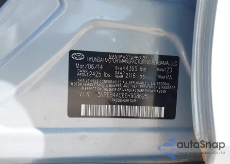 2014 Hyundai Sonata Gls из США, поврежденный, VIN 5NPEB4AC6EH908625